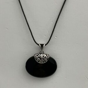 PEYOTE Bird Black Onyx Sterling Silver Pendant Leather Necklace Reversible Adj